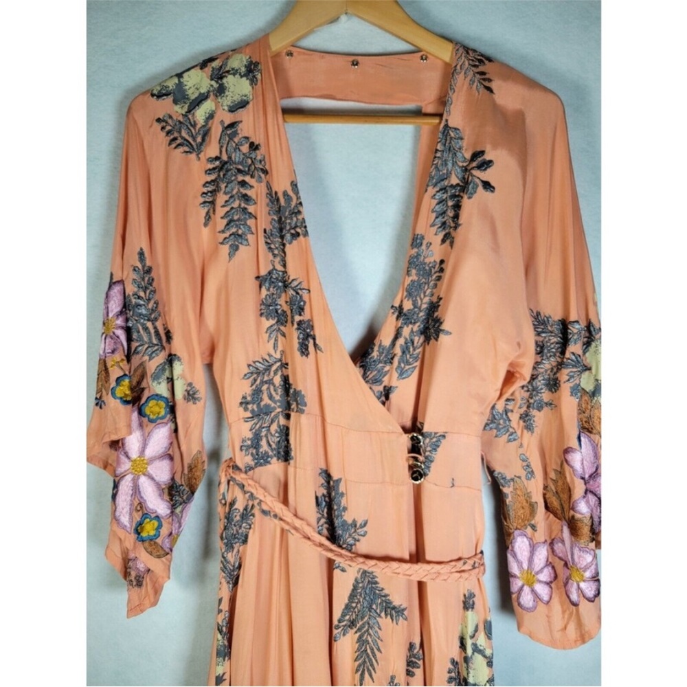 Free People Peach and Purple Midi Dress with Faux Fur Collar - Picture 5 of 9